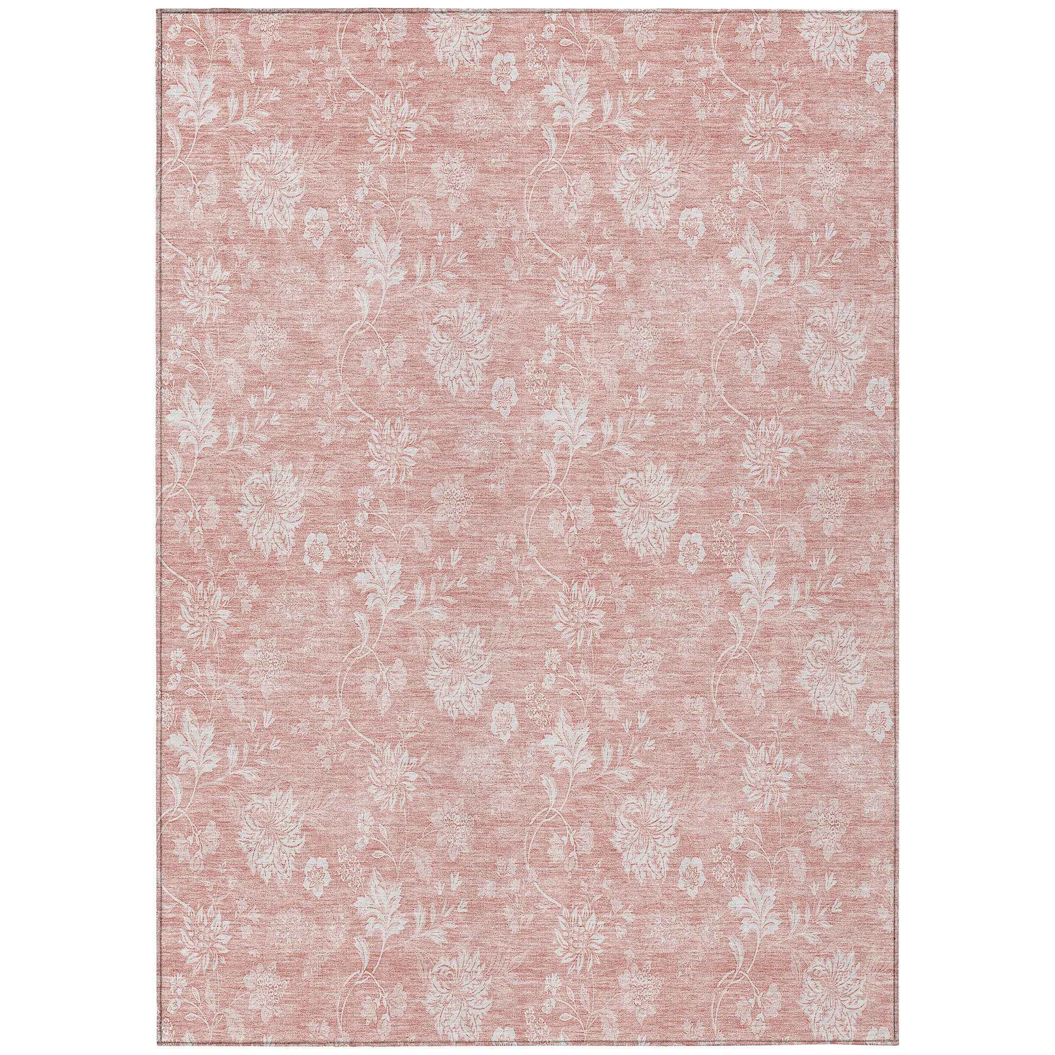 3' X 5' Pink Ivory And Blush Floral Washable Indoor Outdoor Area Rug