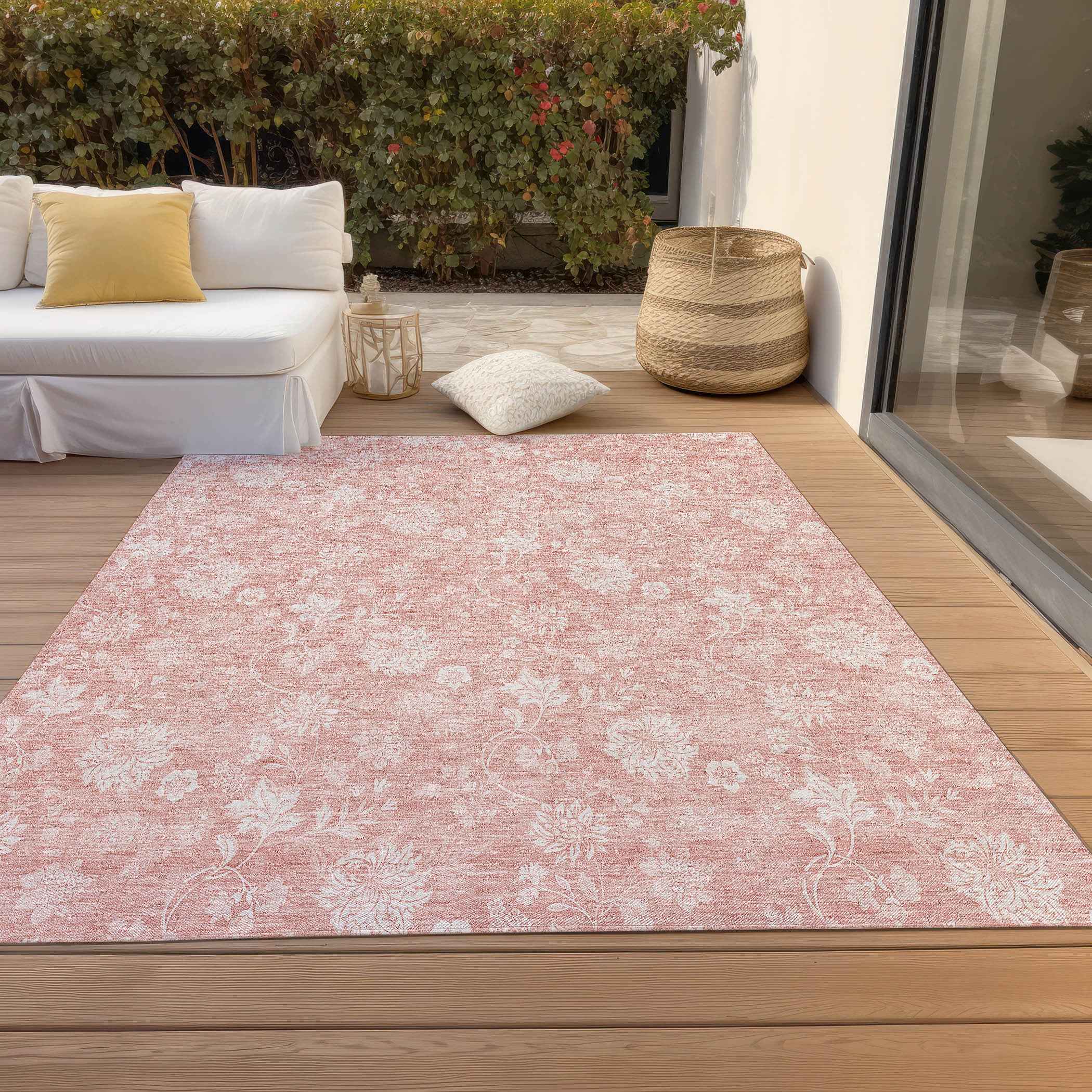 3' X 5' Pink Ivory And Blush Floral Washable Indoor Outdoor Area Rug