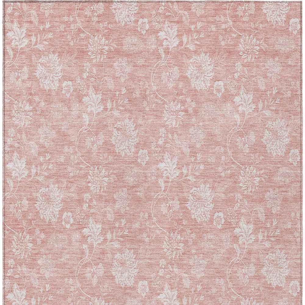 3' X 5' Pink Ivory And Blush Floral Washable Indoor Outdoor Area Rug