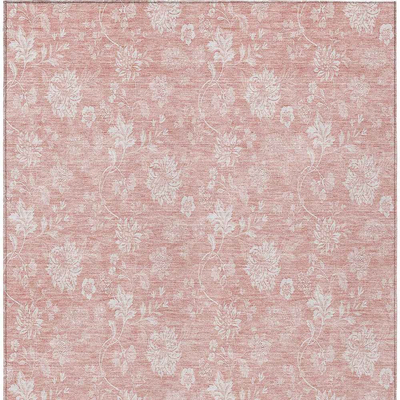 3' X 5' Pink Ivory And Blush Floral Washable Indoor Outdoor Area Rug