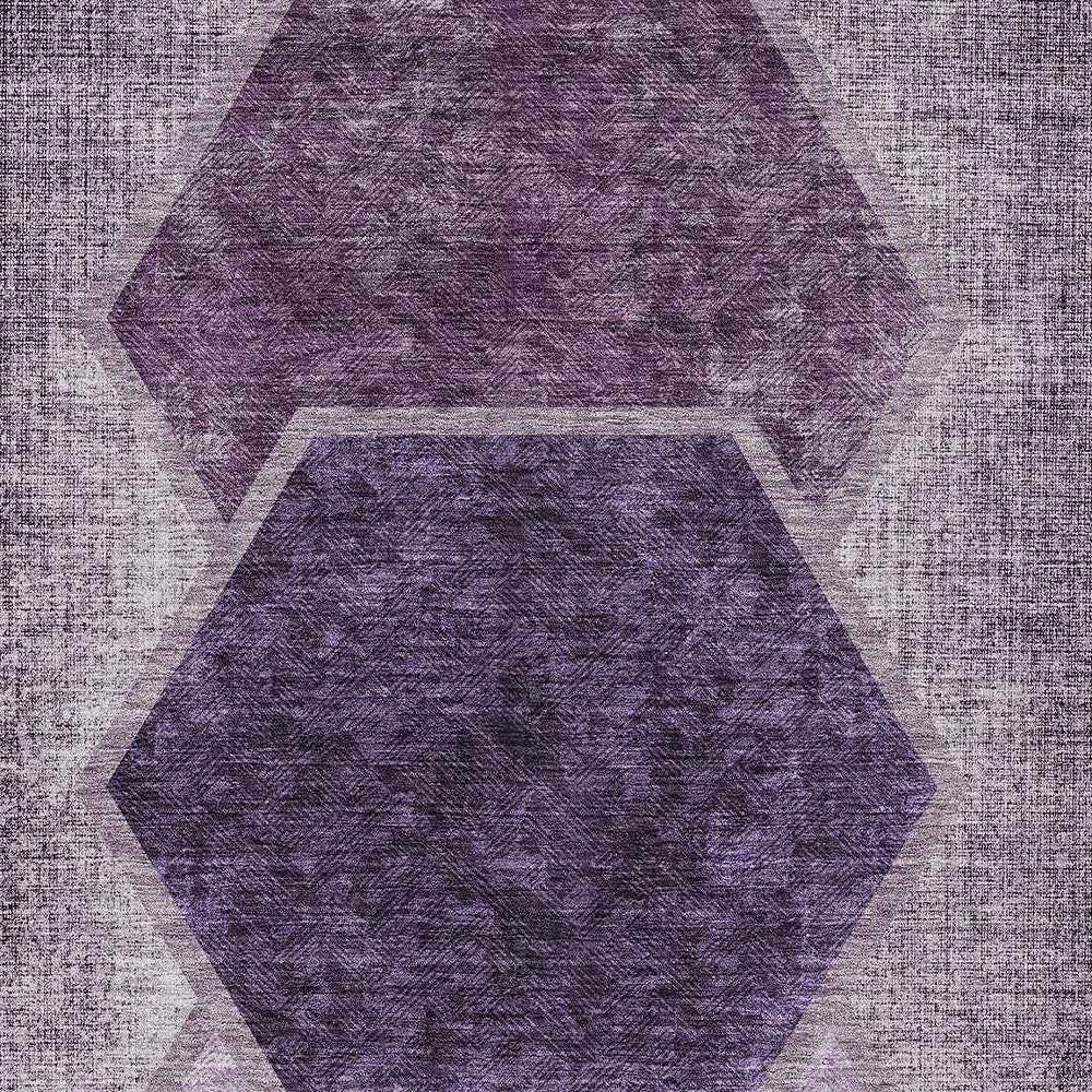 10' X 14' Eggplant Purple And Lavender Geometric Washable Indoor Outdoor Area Rug