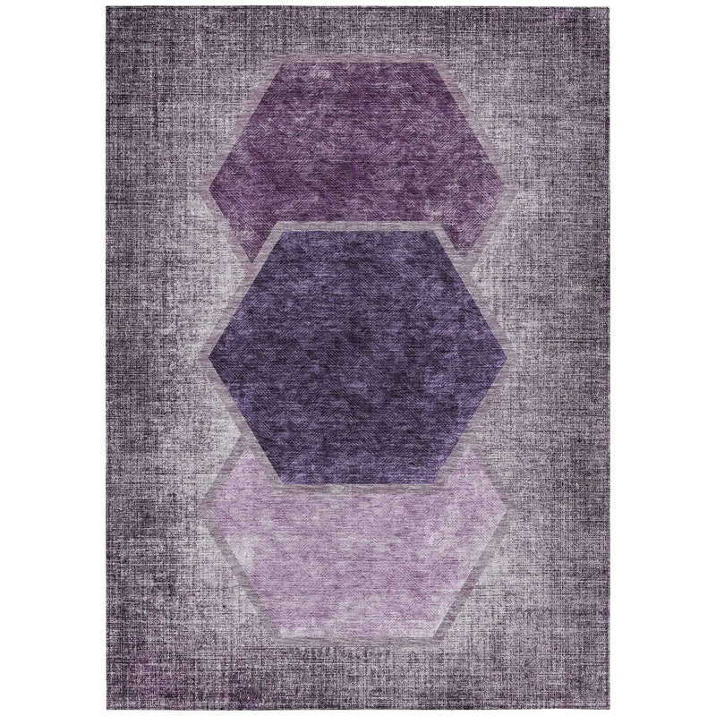 10' X 14' Eggplant Purple And Lavender Geometric Washable Indoor Outdoor Area Rug