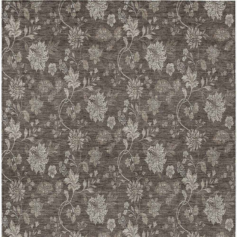 5' X 8' Chocolate Beige And Taupe Floral Washable Indoor Outdoor Area Rug