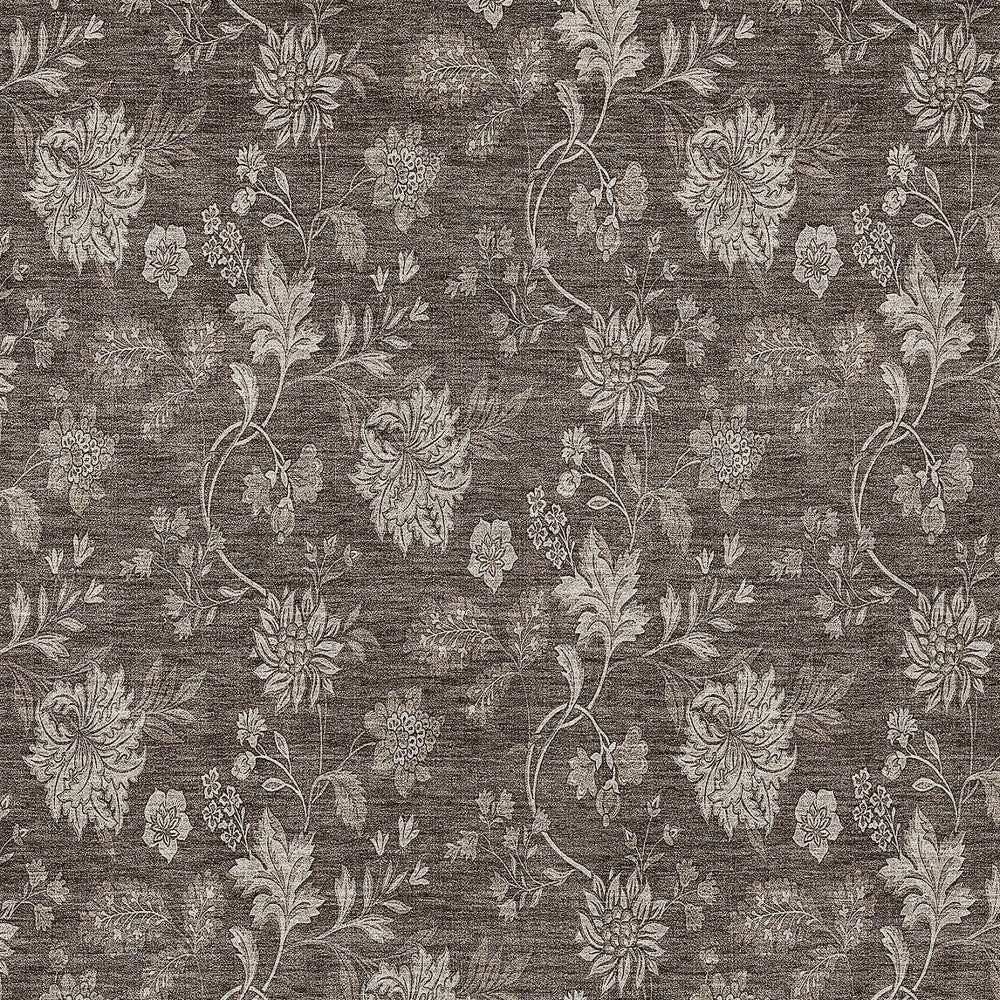 5' X 8' Chocolate Beige And Taupe Floral Washable Indoor Outdoor Area Rug