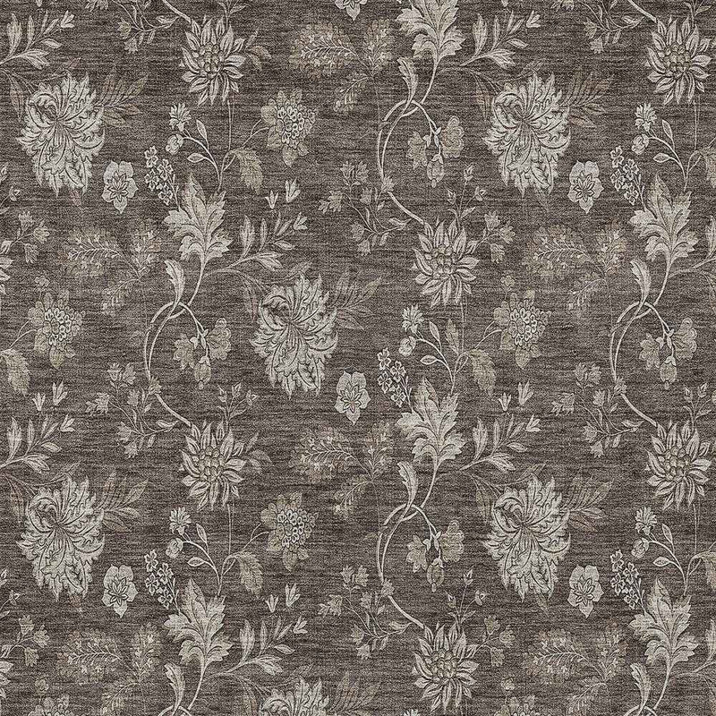 5' X 8' Chocolate Beige And Taupe Floral Washable Indoor Outdoor Area Rug