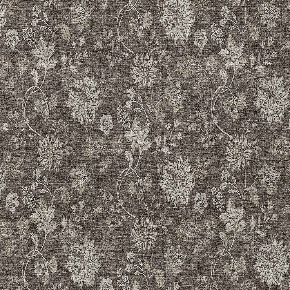 8' X 10' Chocolate Beige And Taupe Floral Washable Indoor Outdoor Area Rug