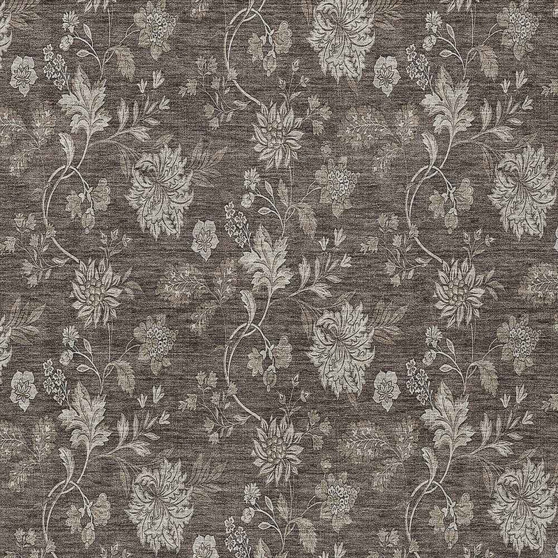 8' X 10' Chocolate Beige And Taupe Floral Washable Indoor Outdoor Area Rug