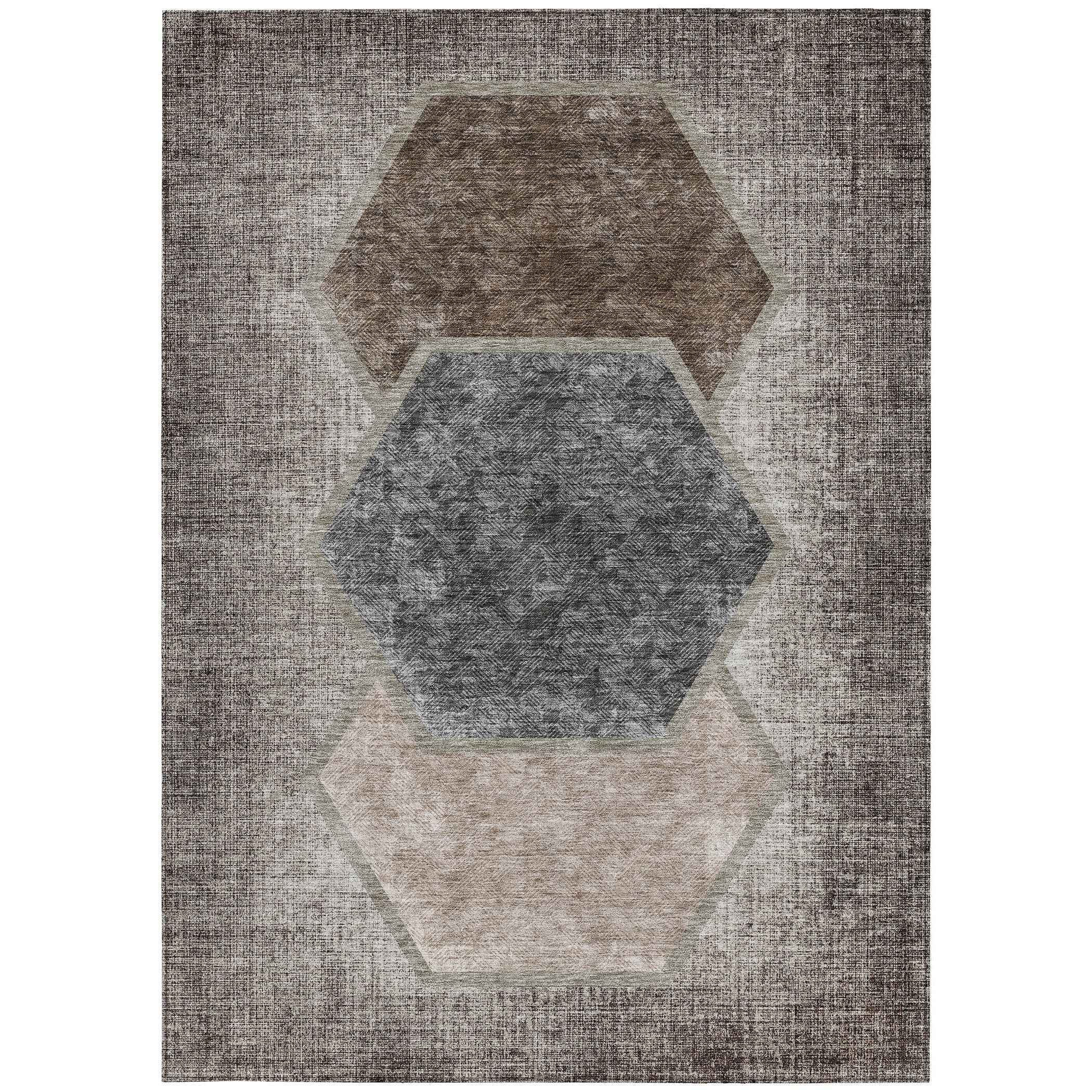 10' X 14' Chocolate And Taupe Geometric Washable Indoor Outdoor Area Rug
