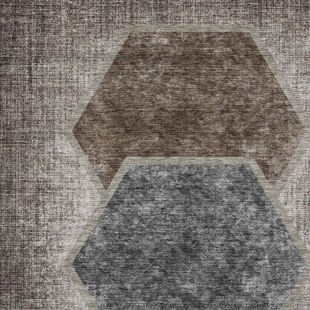 10' X 14' Chocolate And Taupe Geometric Washable Indoor Outdoor Area Rug