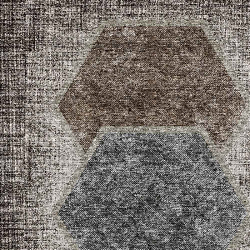10' X 14' Chocolate And Taupe Geometric Washable Indoor Outdoor Area Rug