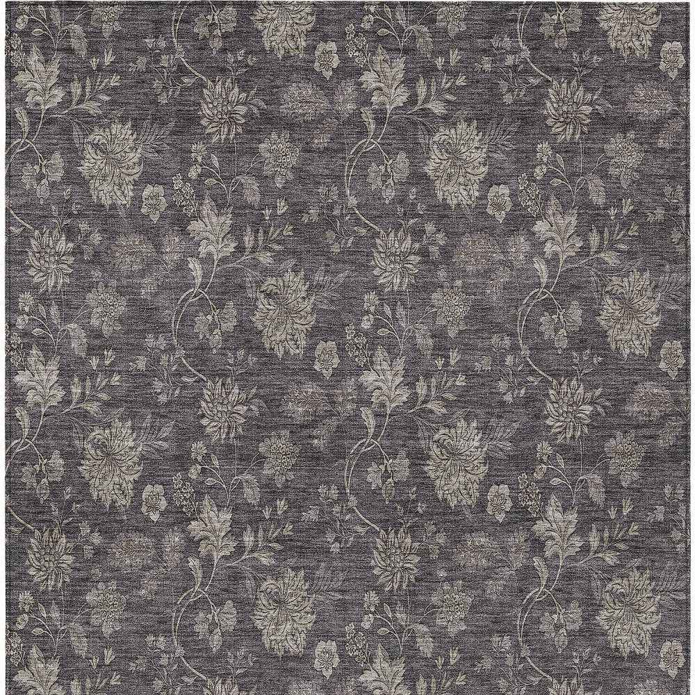 10' X 14' Taupe And Beige Floral Washable Indoor Outdoor Area Rug