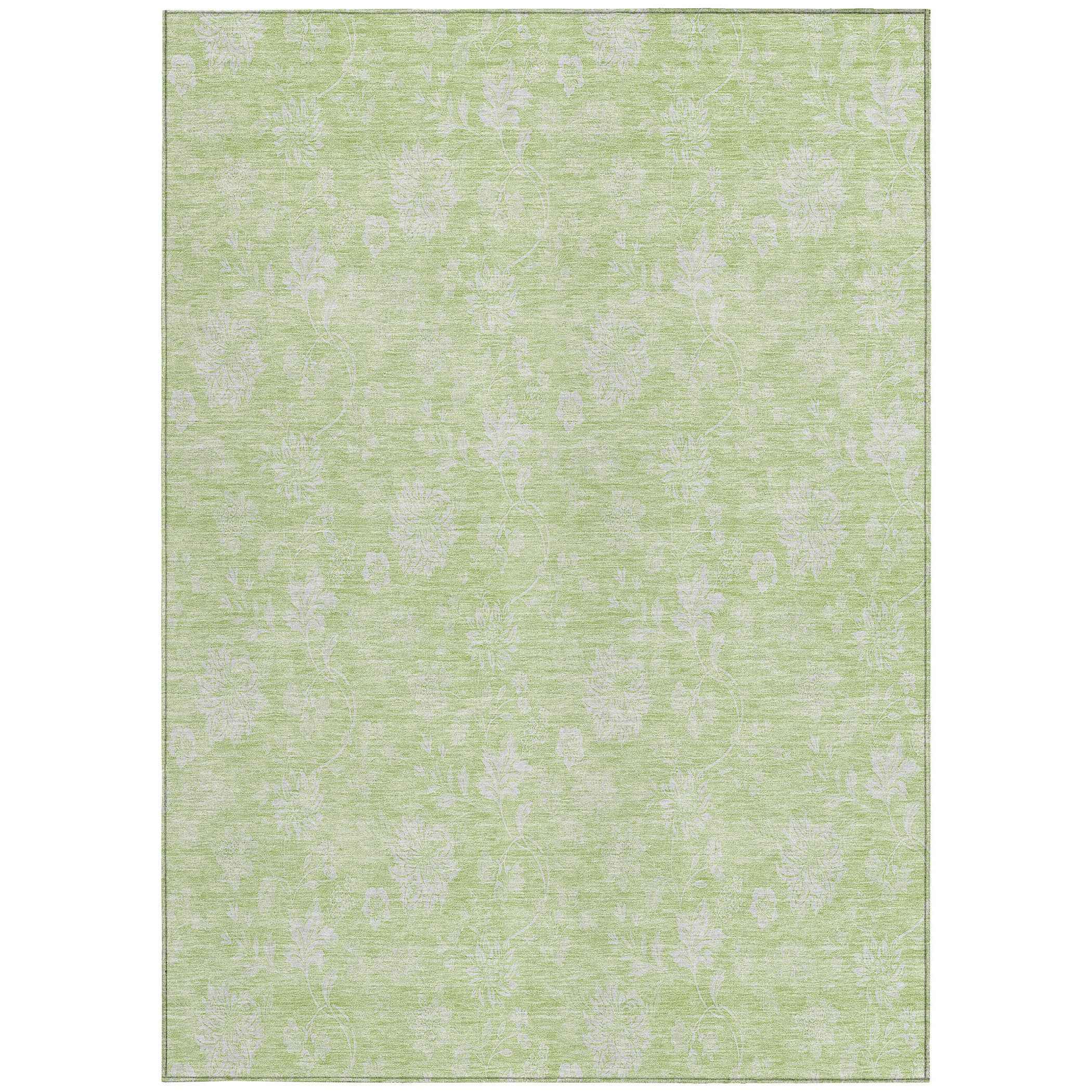 3' X 5' Artichoke Green Mint Green And Ivory Floral Washable Indoor Outdoor Area Rug