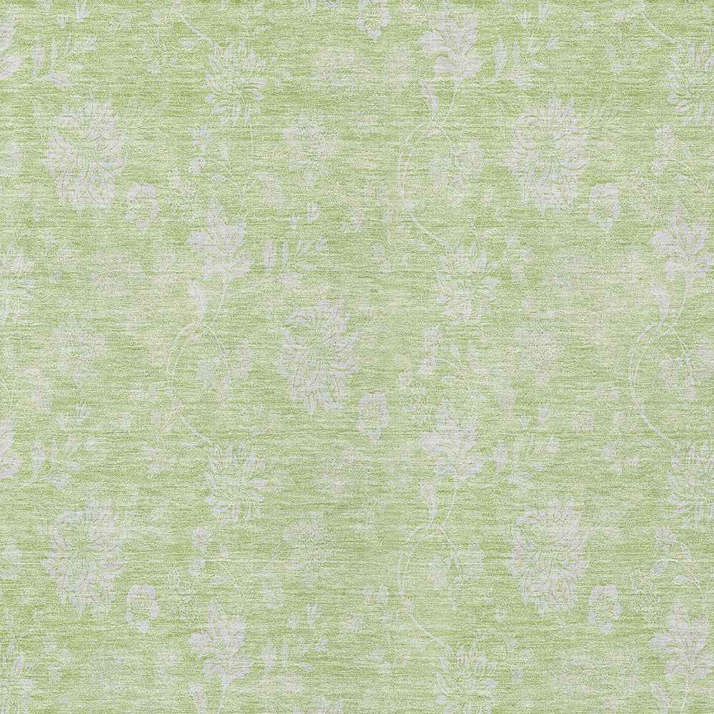 3' X 5' Artichoke Green Mint Green And Ivory Floral Washable Indoor Outdoor Area Rug