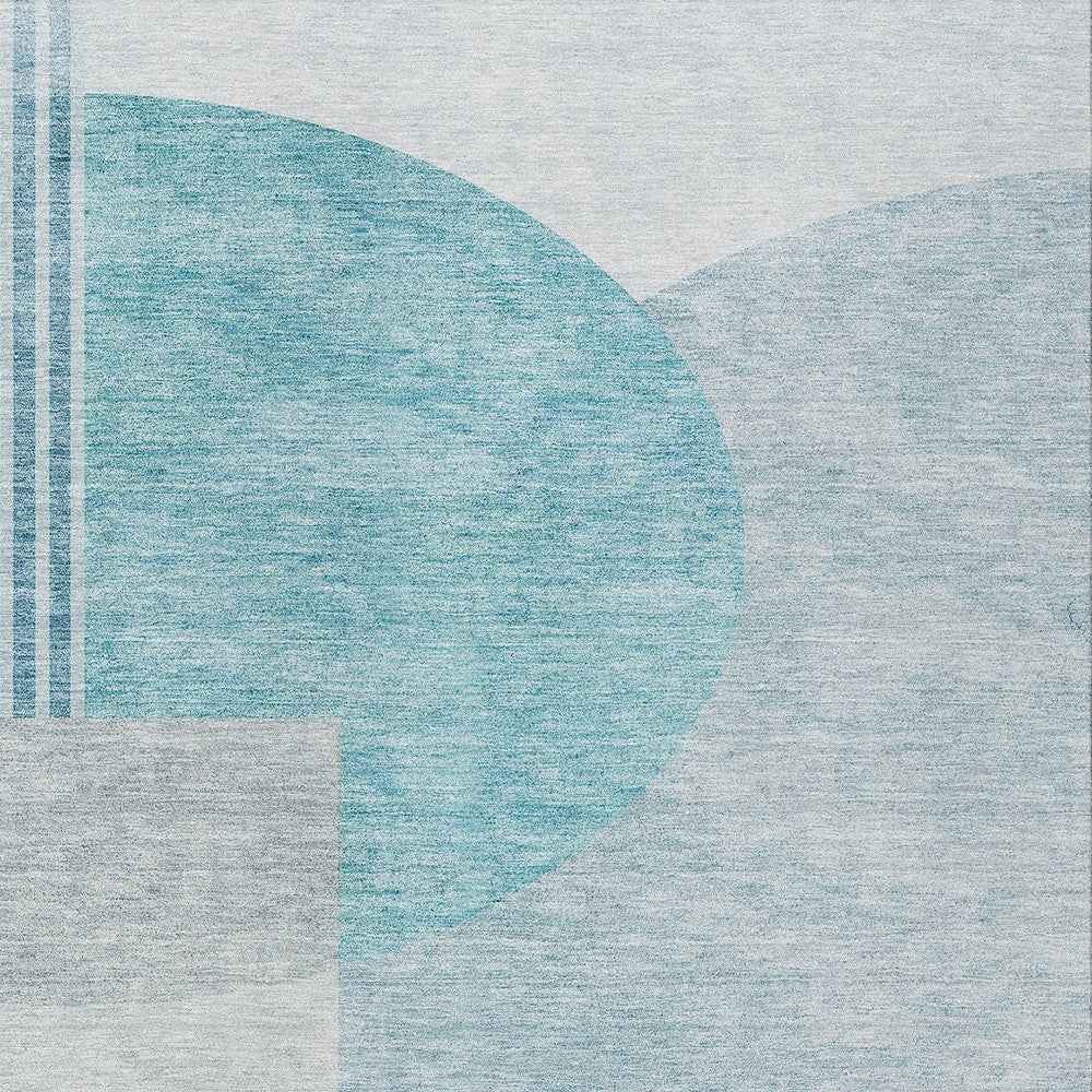 5' X 8' Teal Blue And Silver Geometric Washable Indoor Outdoor Area Rug