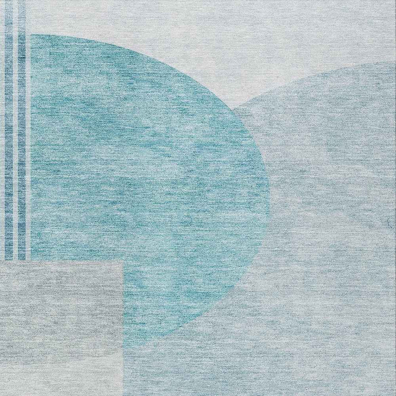 5' X 8' Teal Blue And Silver Geometric Washable Indoor Outdoor Area Rug