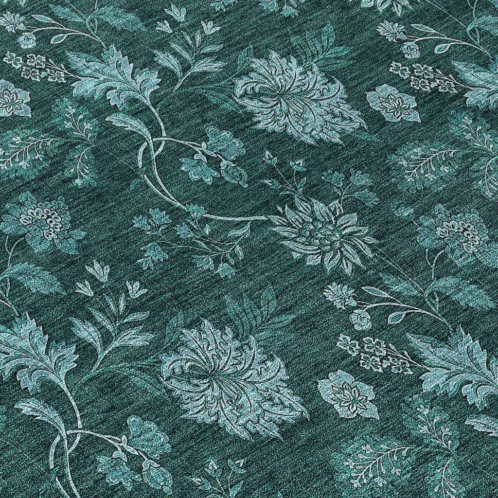 8' Teal Blue And Aqua Round Floral Washable Indoor Outdoor Area Rug