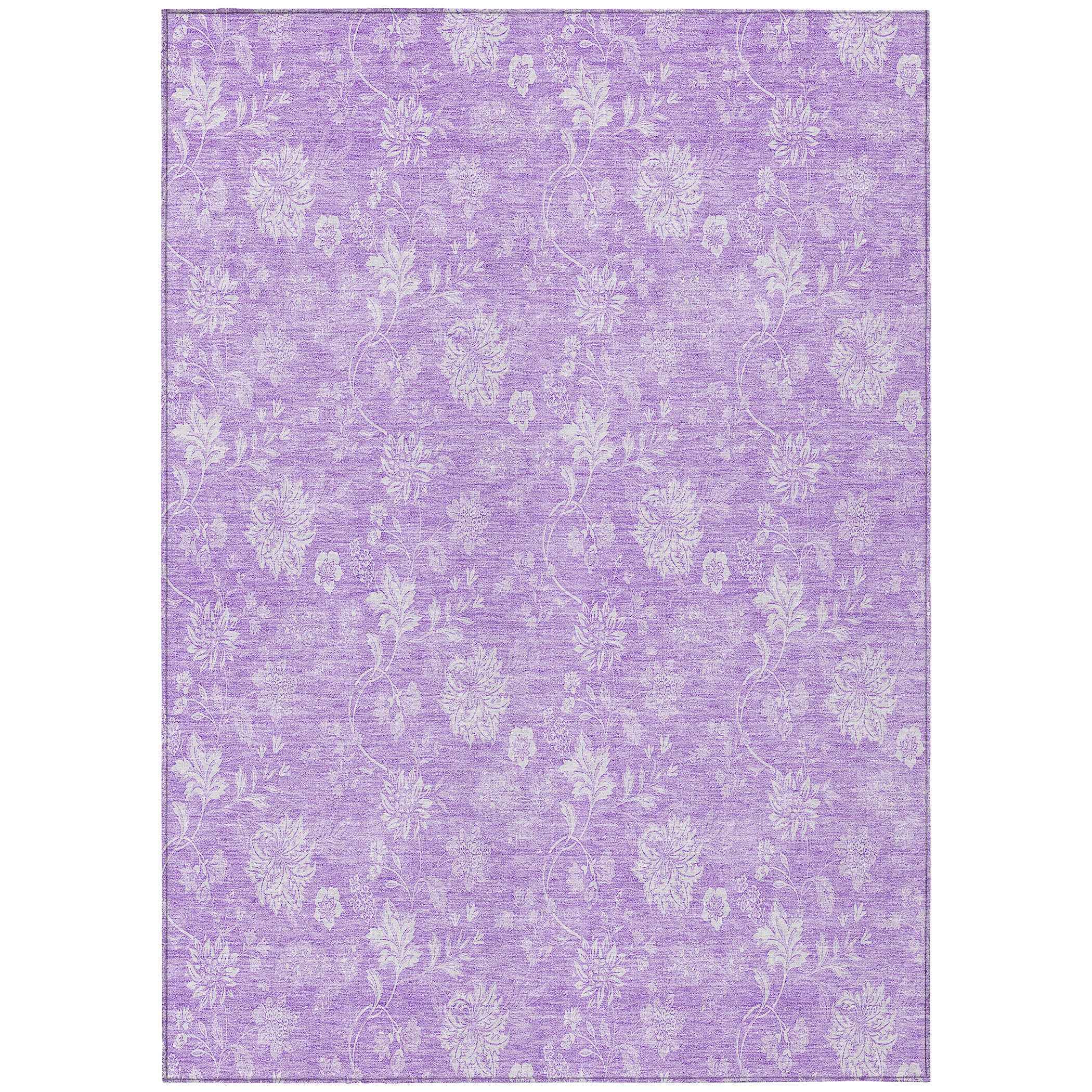 9' X 12' Lavender And Lilac Floral Washable Indoor Outdoor Area Rug