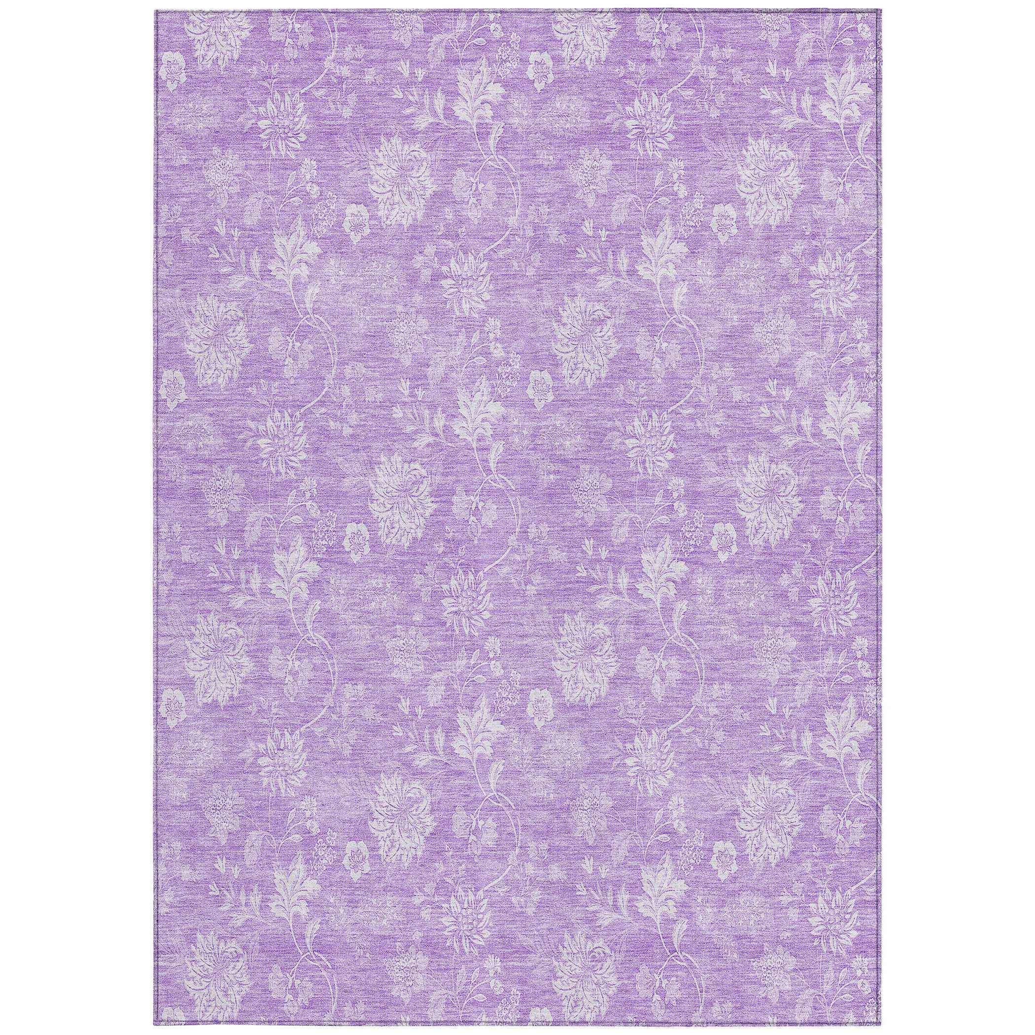 9' X 12' Lavender And Lilac Floral Washable Indoor Outdoor Area Rug