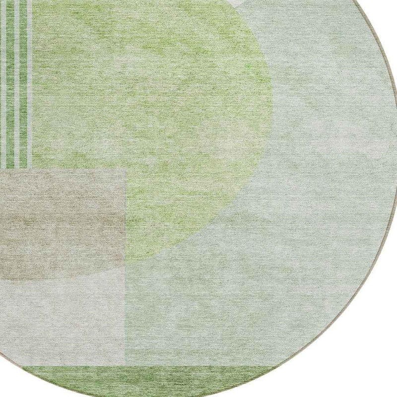 8' Olive Green And Artichoke Green Round Geometric Washable Indoor Outdoor Area Rug