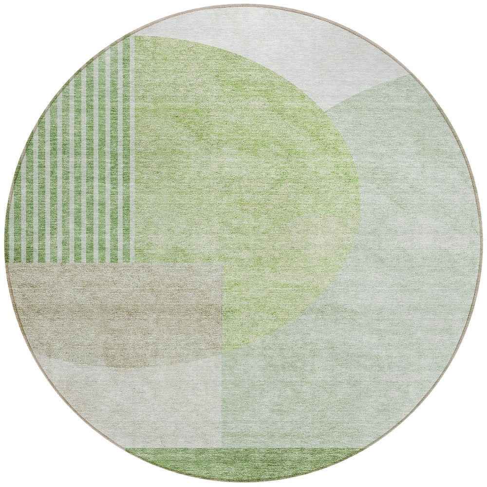 8' Olive Green And Artichoke Green Round Geometric Washable Indoor Outdoor Area Rug