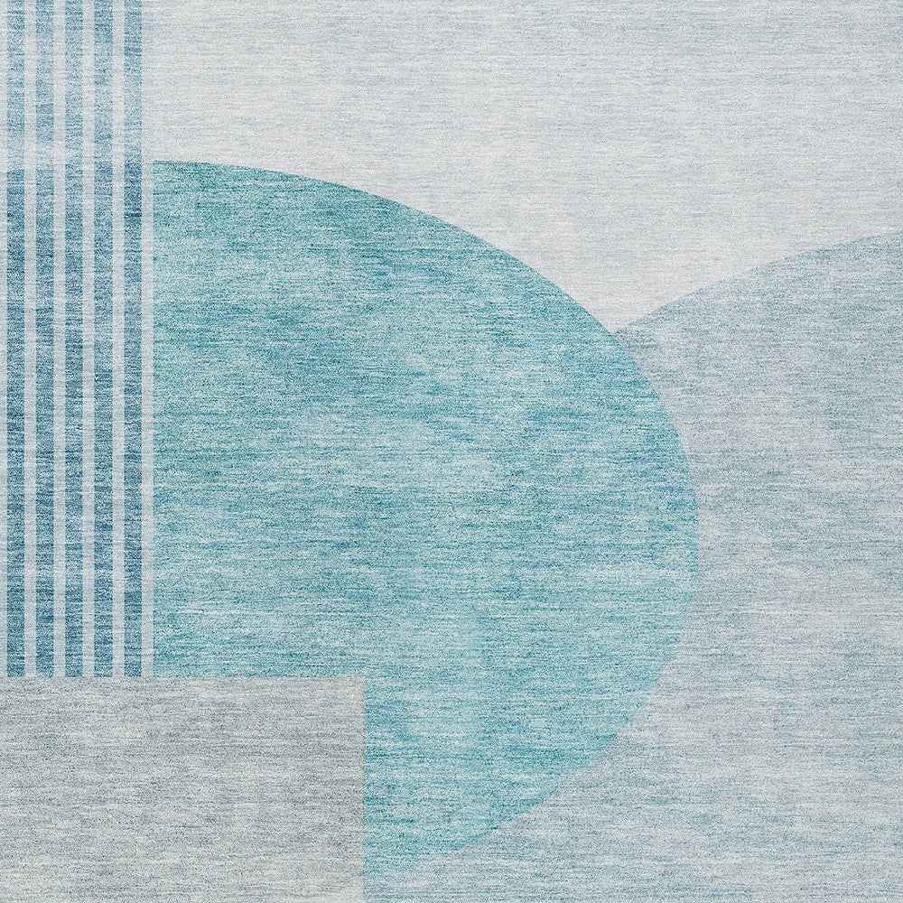 8' X 10' Teal Blue And Silver Geometric Washable Indoor Outdoor Area Rug