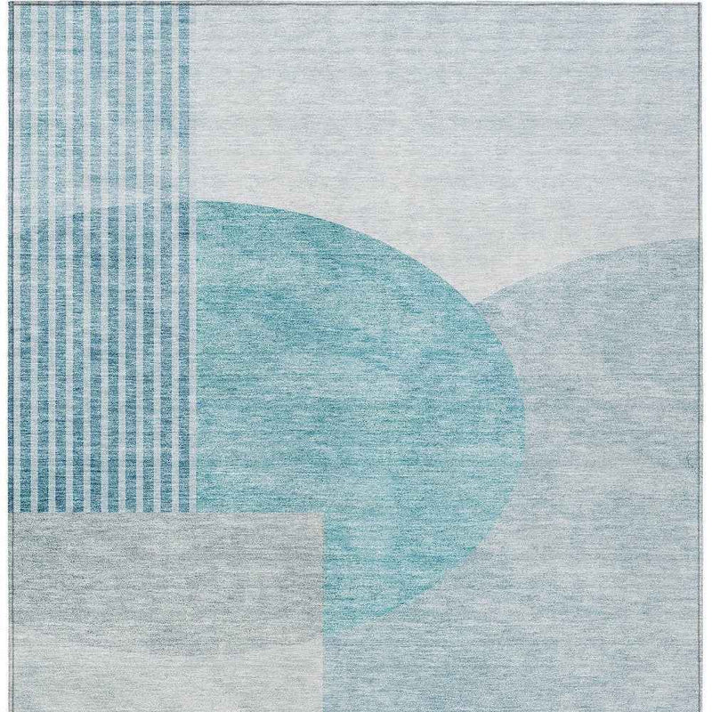 8' X 10' Teal Blue And Silver Geometric Washable Indoor Outdoor Area Rug