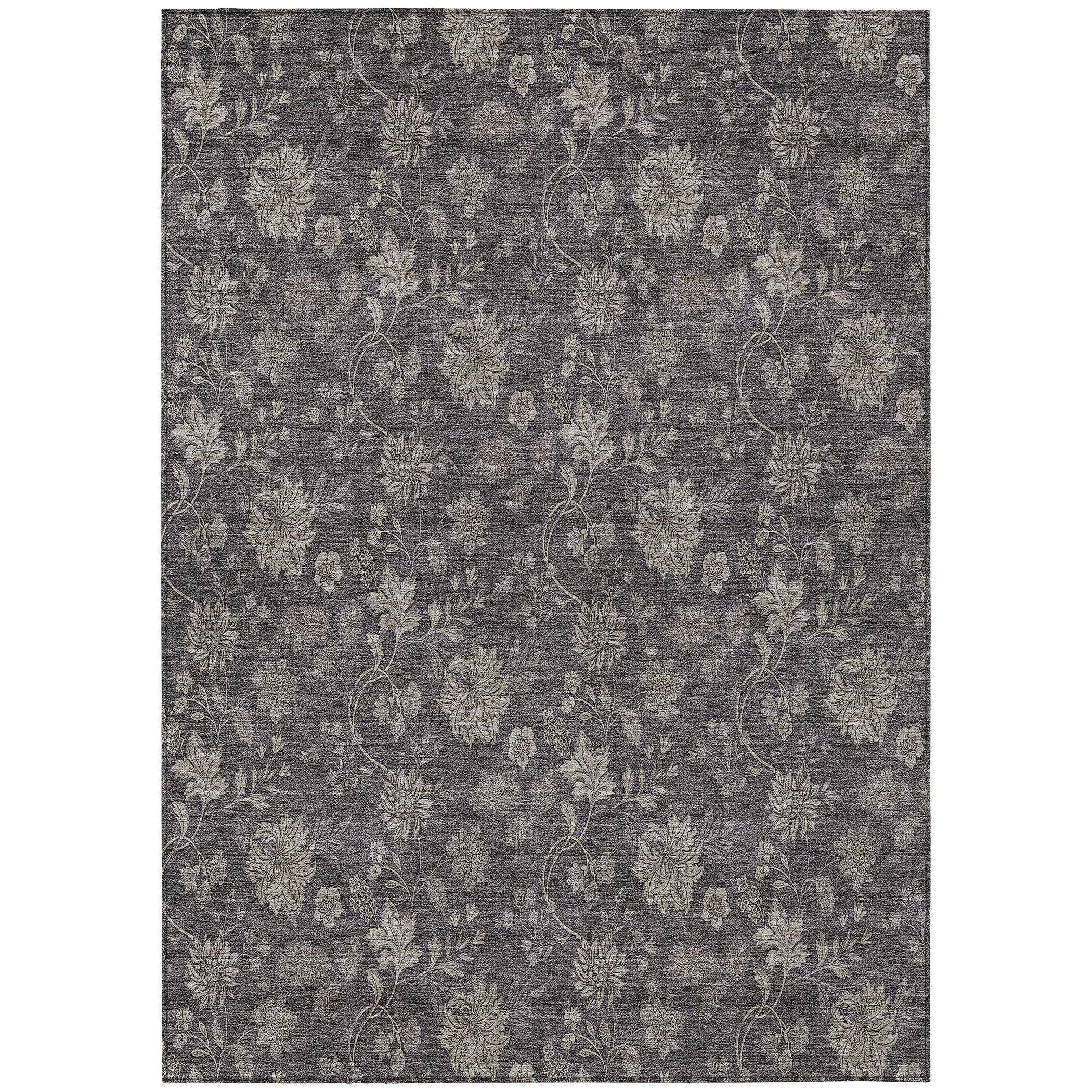 3' X 5' Taupe And Beige Floral Washable Indoor Outdoor Area Rug