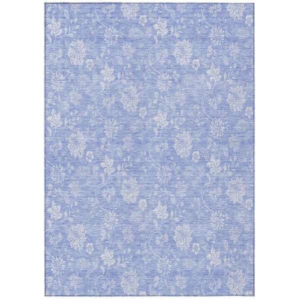 3' X 5' Sky Blue Denim Blue And Ivory Floral Washable Indoor Outdoor Area Rug