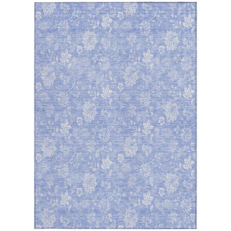 3' X 5' Sky Blue Denim Blue And Ivory Floral Washable Indoor Outdoor Area Rug