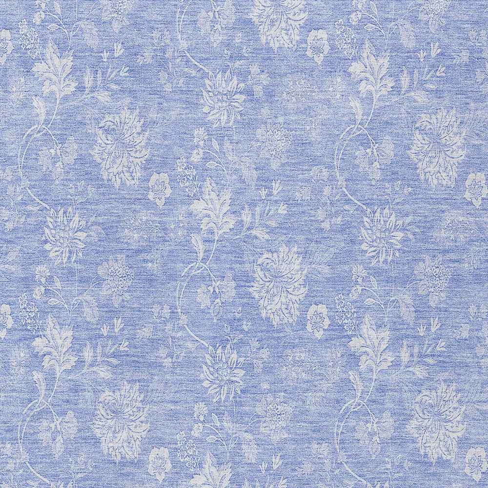 3' X 5' Sky Blue Denim Blue And Ivory Floral Washable Indoor Outdoor Area Rug