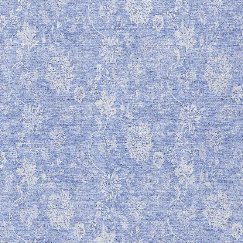 3' X 5' Sky Blue Denim Blue And Ivory Floral Washable Indoor Outdoor Area Rug
