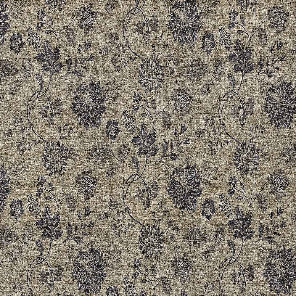 8' X 10' Brown Beige And Chocolate Floral Washable Indoor Outdoor Area Rug