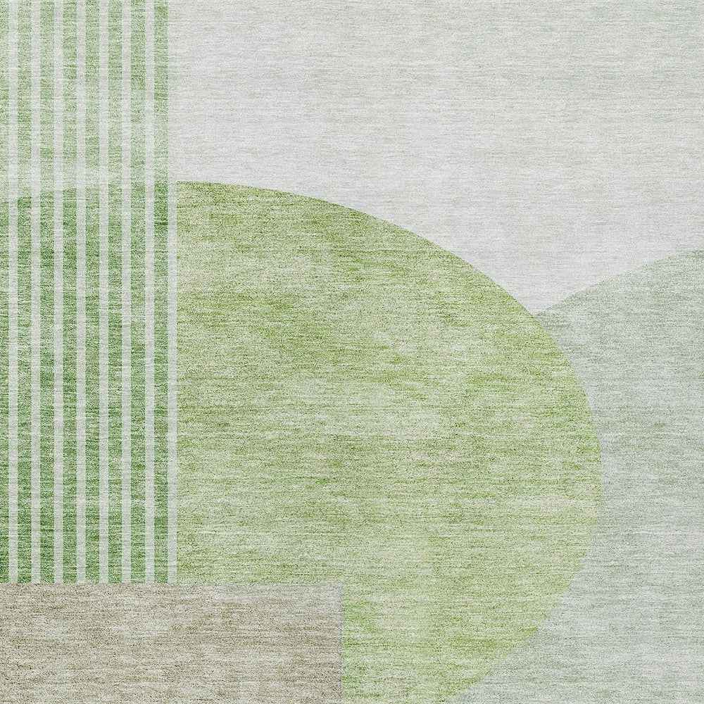 5' X 8' Olive Green And Artichoke Green Geometric Washable Indoor Outdoor Area Rug