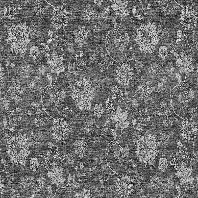 8' X 10' Gray Charcoal And Silver Floral Washable Indoor Outdoor Area Rug