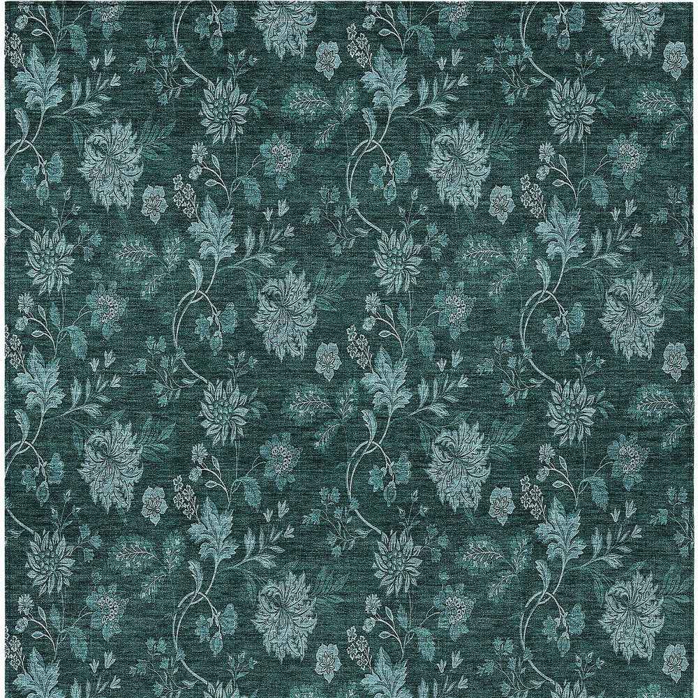 8' X 10' Teal Blue And Aqua Floral Washable Indoor Outdoor Area Rug