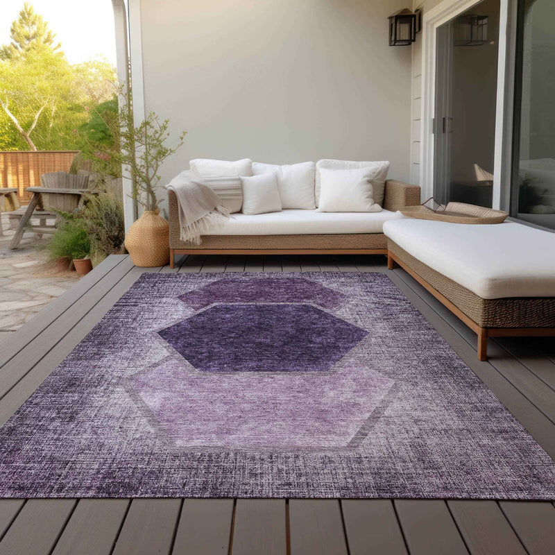 8' X 10' Eggplant Purple And Lavender Geometric Washable Indoor Outdoor Area Rug