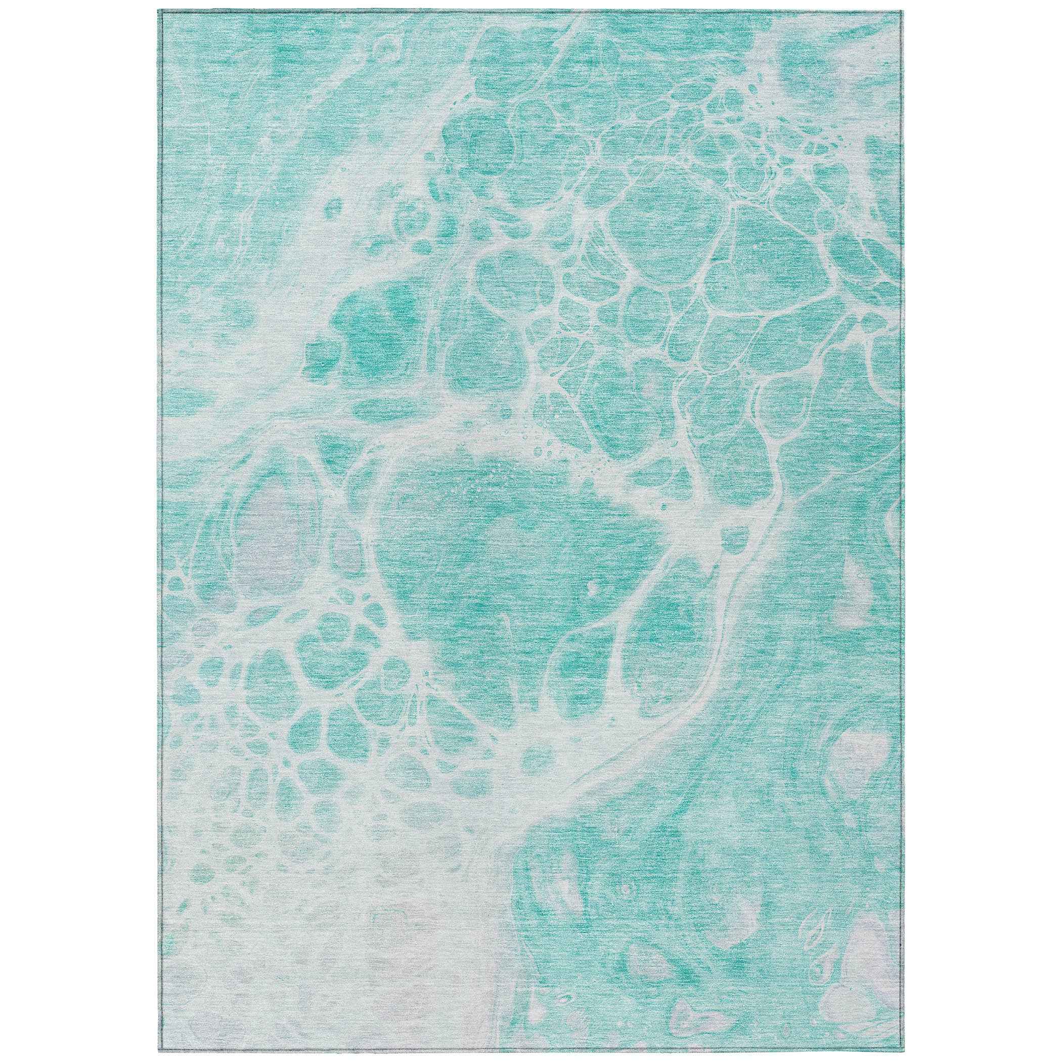8' X 10' Aqua Teal Blue And Ivory Nautical Washable Indoor Outdoor Area Rug