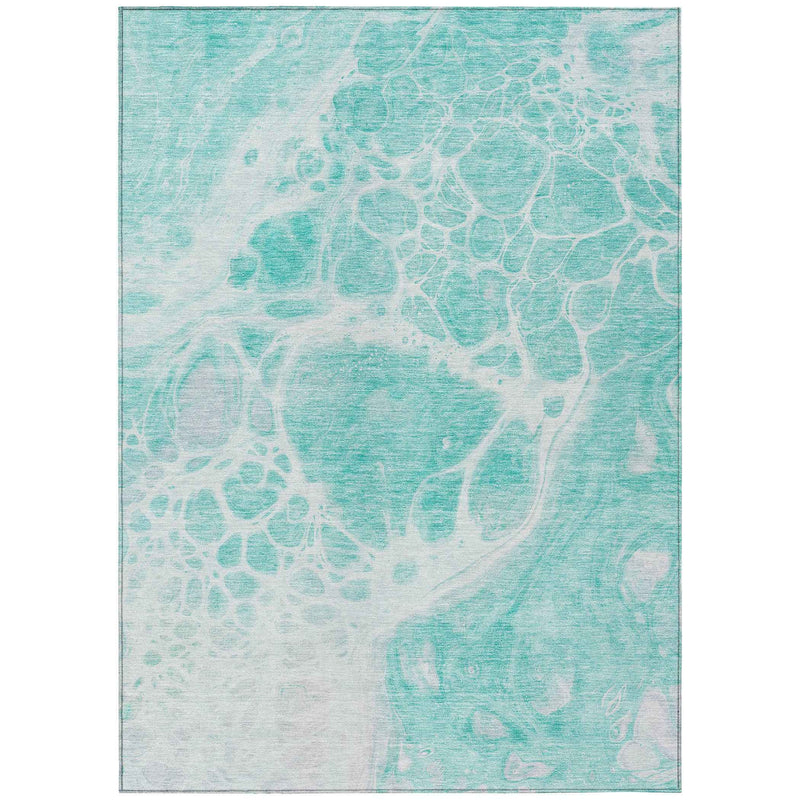 8' X 10' Aqua Teal Blue And Ivory Nautical Washable Indoor Outdoor Area Rug