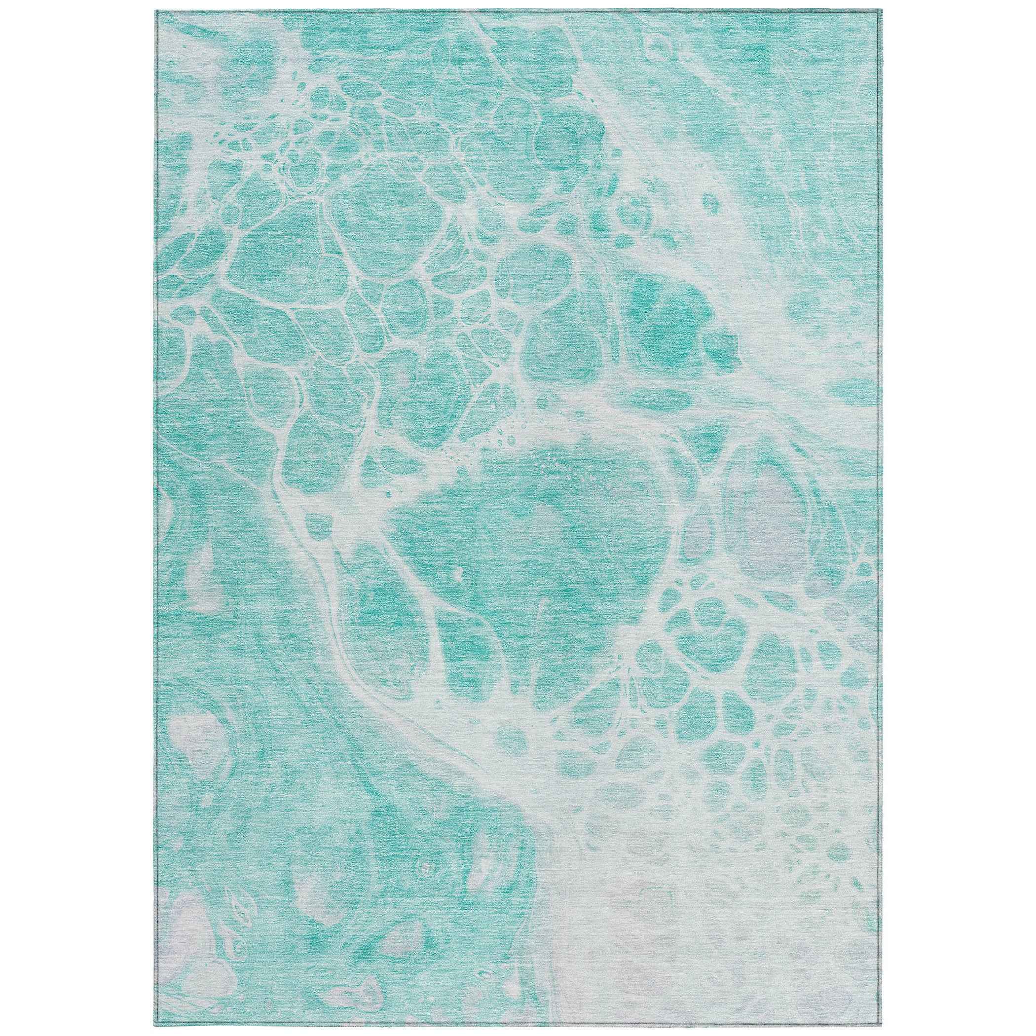 8' X 10' Aqua Teal Blue And Ivory Nautical Washable Indoor Outdoor Area Rug