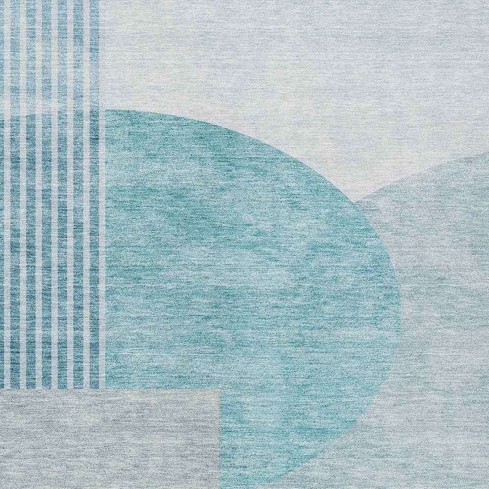 3' X 5' Teal Blue And Silver Geometric Washable Indoor Outdoor Area Rug
