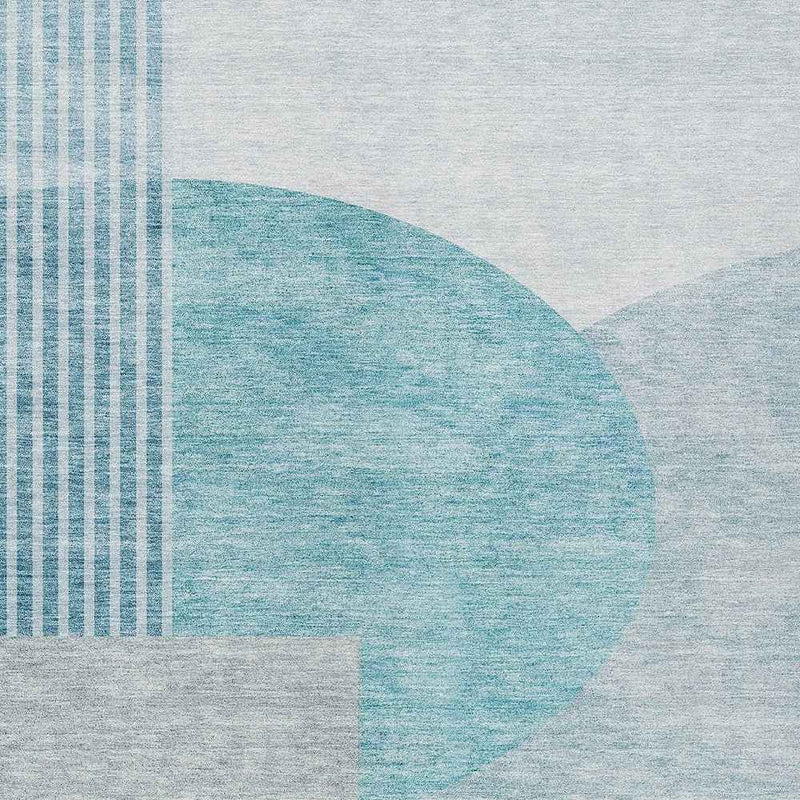3' X 5' Teal Blue And Silver Geometric Washable Indoor Outdoor Area Rug