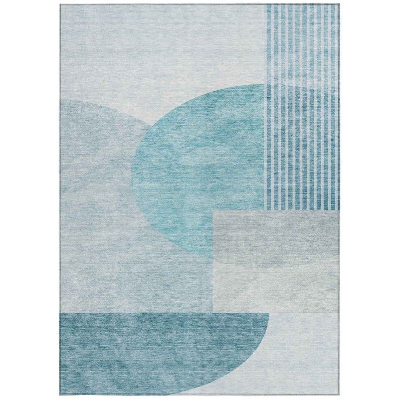 3' X 5' Teal Blue And Silver Geometric Washable Indoor Outdoor Area Rug
