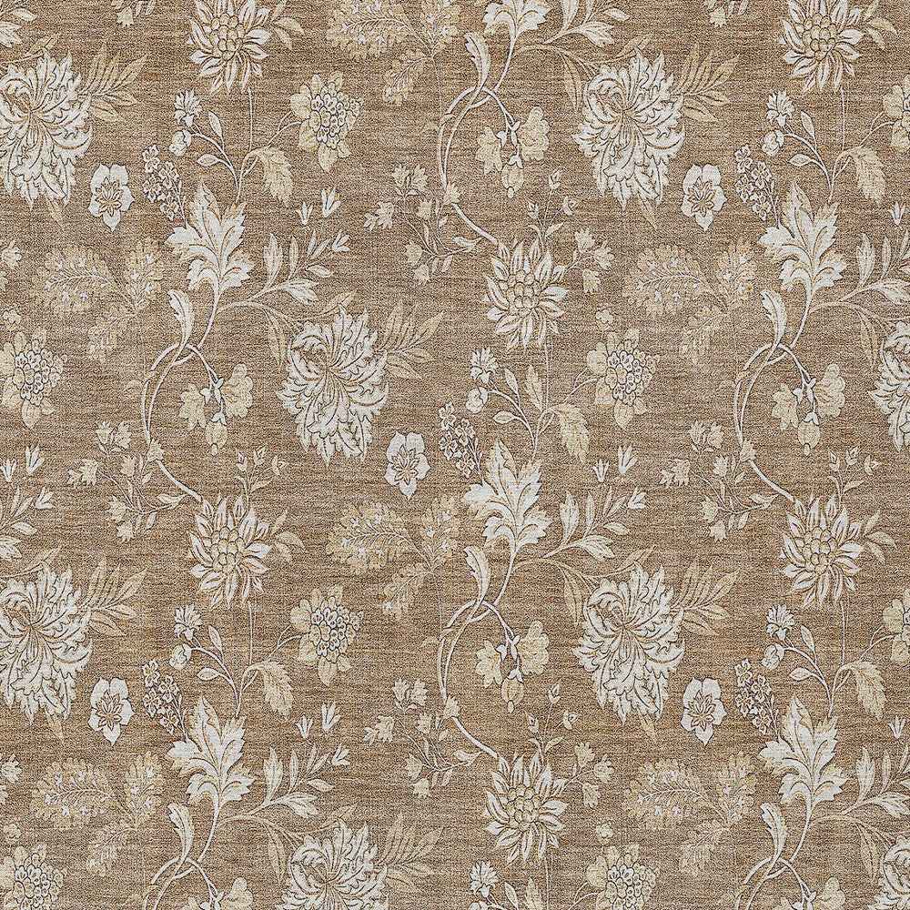 10' X 14' Copper And Beige Floral Washable Indoor Outdoor Area Rug