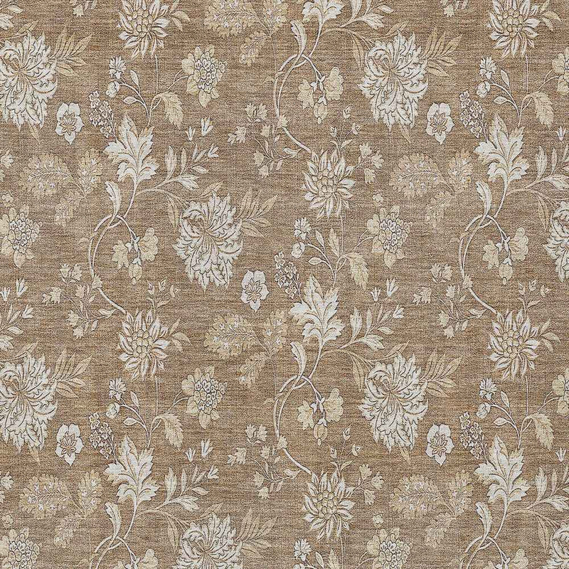 10' X 14' Copper And Beige Floral Washable Indoor Outdoor Area Rug