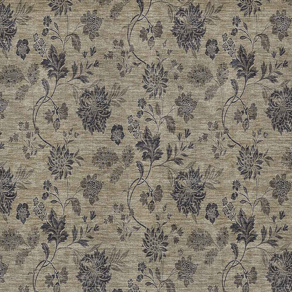 10' X 14' Brown Beige And Chocolate Floral Washable Indoor Outdoor Area Rug