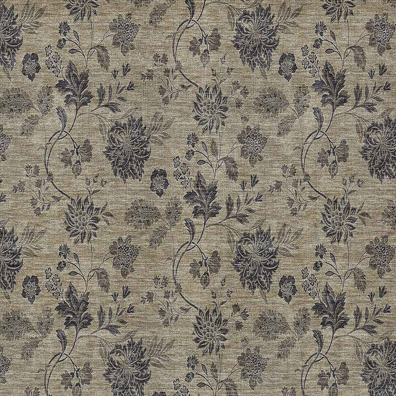 10' X 14' Brown Beige And Chocolate Floral Washable Indoor Outdoor Area Rug