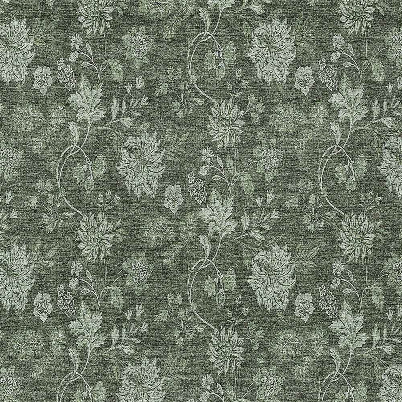 8' X 10' Olive Green And Artichoke Green Floral Washable Indoor Outdoor Area Rug