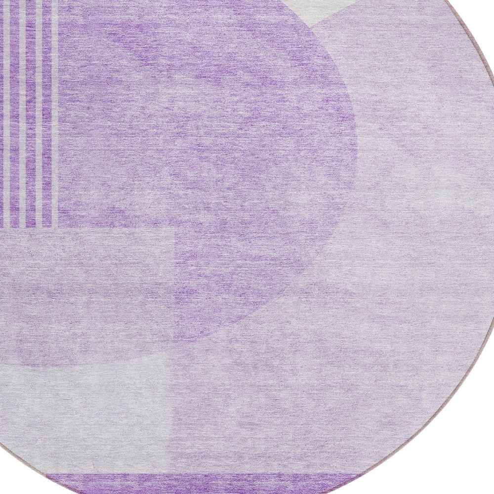 8' Purple And Lavender Round Geometric Washable Indoor Outdoor Area Rug