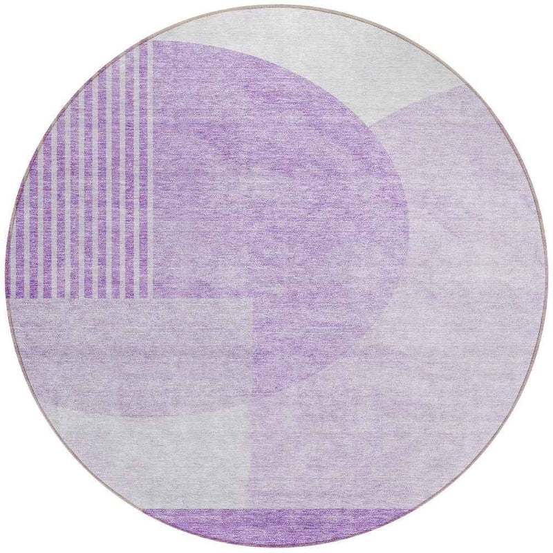8' Purple And Lavender Round Geometric Washable Indoor Outdoor Area Rug
