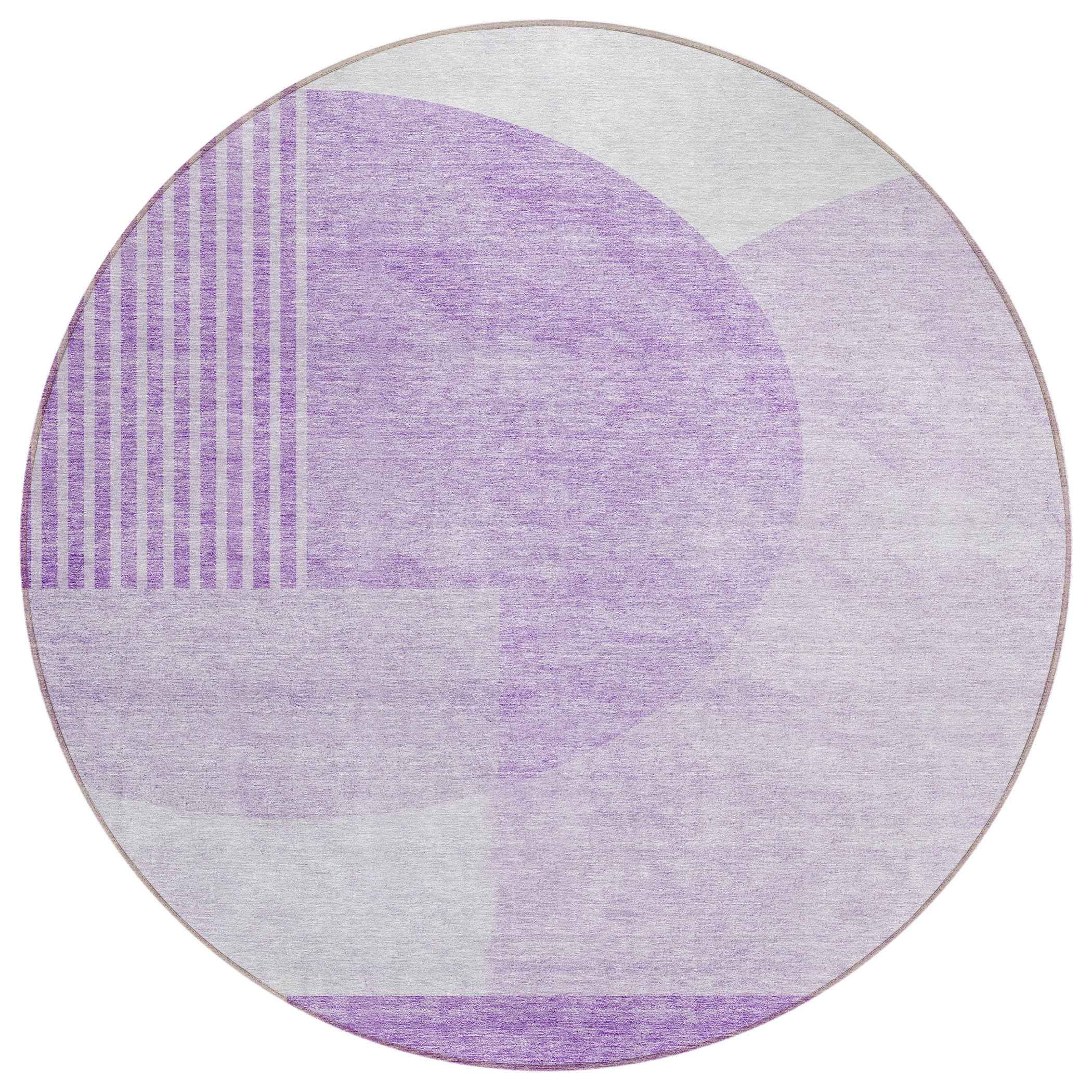 8' Purple And Lavender Round Geometric Washable Indoor Outdoor Area Rug
